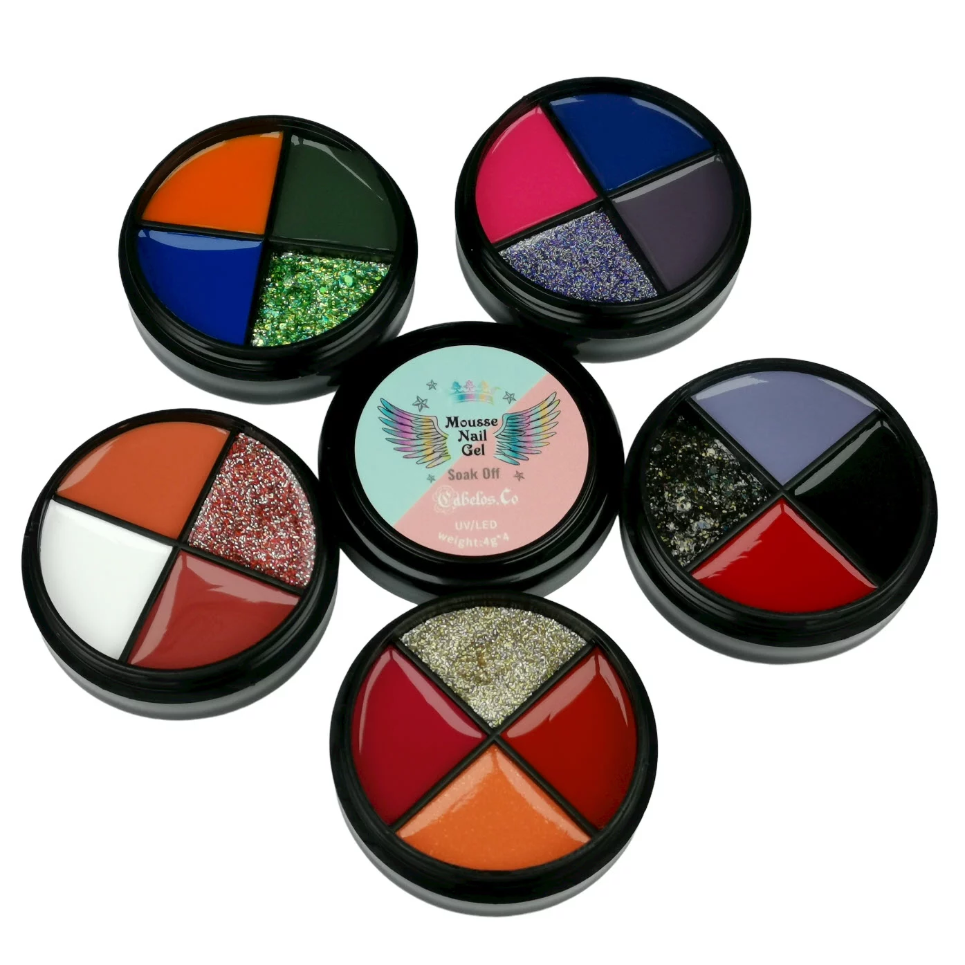 Product image Mousse UV Nail Gel - Gel Polish many different colors, blue, red, black, orange, white and green or gold glimmer glitter